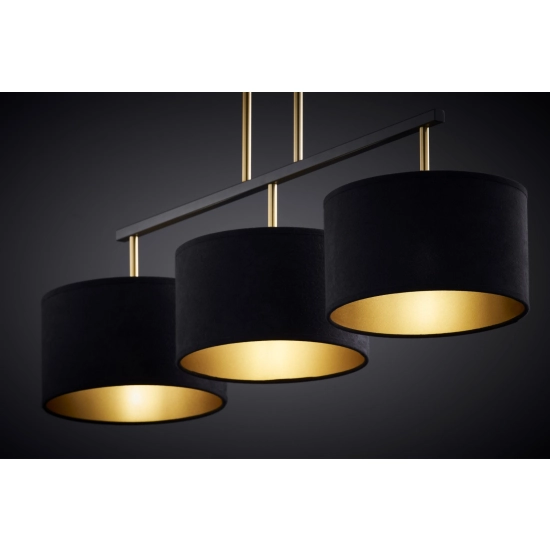 Lampa wisząca z abażurami welur MARII 3 zwis czarno złota 41836 Sigma