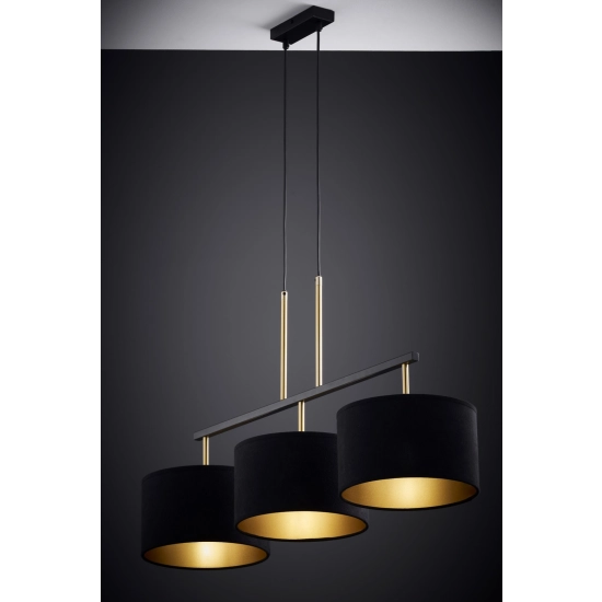 Lampa wisząca z abażurami welur MARII 3 zwis czarno złota 41836 Sigma