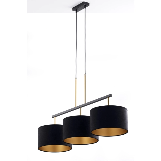 Lampa wisząca z abażurami welur MARII 3 zwis czarno złota 41836 Sigma