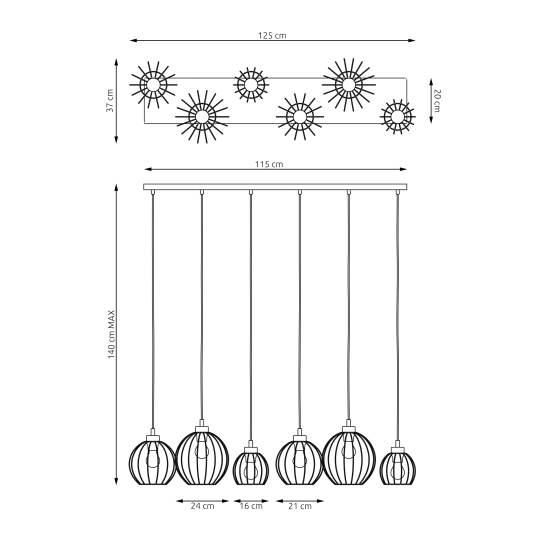 Lampa wisząca NANDO 6 BL 1369/6 EMIBIG Lighting