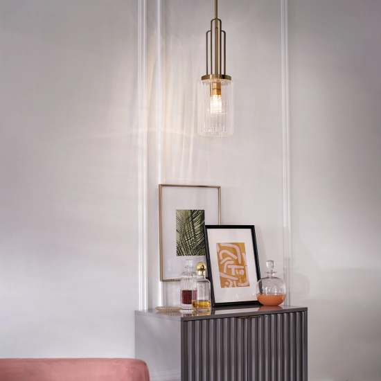 Lampa wisząca Kimrose – 1 źródło światła – Szczotkowany naturalny mosiądz QN-KIMROSE-MP-BNB Elstead Lighting