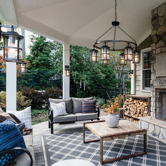kinkiecik.pl Latarnia wisząca Lakehouse – 6 źródeł światła QN-LAKEHOUSE6-P-DZ Elstead Lighting
