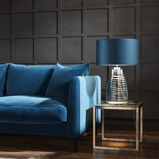 Lampa stołowa Milne – 2 źródła światła – Ciemnoniebieski abażur QN-MILNE-TL-TEAL Elstead Lighting