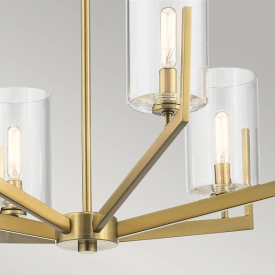 Żyrandol Nye – 6 źródeł światła – Szczotkowany naturalny mosiądz QN-NYE6-BNB Elstead Lighting