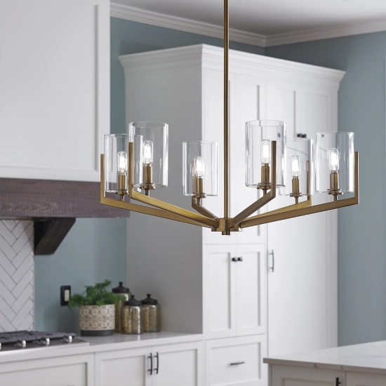 Żyrandol Nye – 6 źródeł światła – Szczotkowany naturalny mosiądz QN-NYE6-BNB Elstead Lighting