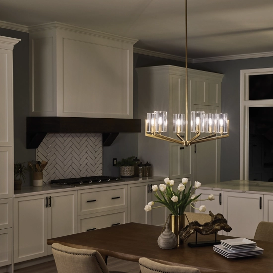 Żyrandol Nye – 6 źródeł światła – Szczotkowany naturalny mosiądz QN-NYE6-BNB Elstead Lighting