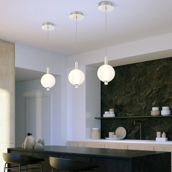 Mała lampa wisząca Palmas – 1 źródło światła – Polerowany nikiel QN-PALMAS-1MP-PN Elstead Lighting