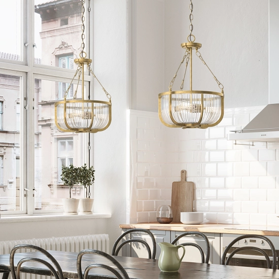 Lampa wisząca/ Półplafon Roux – 3 źródła światła – Naturalny mosiądz QN-ROUX3-NBR Elstead Lighting