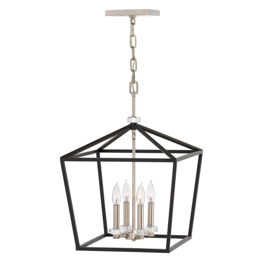 kinkiecik.pl Duża lampa wisząca/ Półplafon Stinson – 4 źródła światła – Czarna/ Polerowany nikiel QN-STINSON-4P-L-BK Els