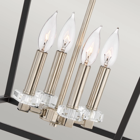 Duża lampa wisząca/ Półplafon Stinson – 4 źródła światła – Czarna/ Polerowany nikiel QN-STINSON-4P-L-BK Elstead Lighting