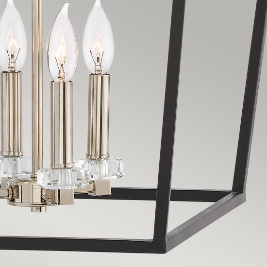 Duża lampa wisząca/ Półplafon Stinson – 4 źródła światła – Czarna/ Polerowany nikiel QN-STINSON-4P-L-BK Elstead Lighting