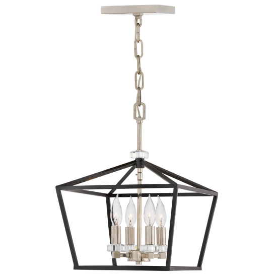 kinkiecik.pl Lampa wisząca/ Półplafon Stinson – 4 źródła światła – Czarna/ Polerowany nikiel QN-STINSON-4P-M-BK Elstead