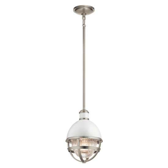 kinkiecik.pl Lampa wisząca Tollis – 1 źródło światła – Białe/ Szczotkowany nikiel QN-TOLLIS-MP-BN Elstead Lighting