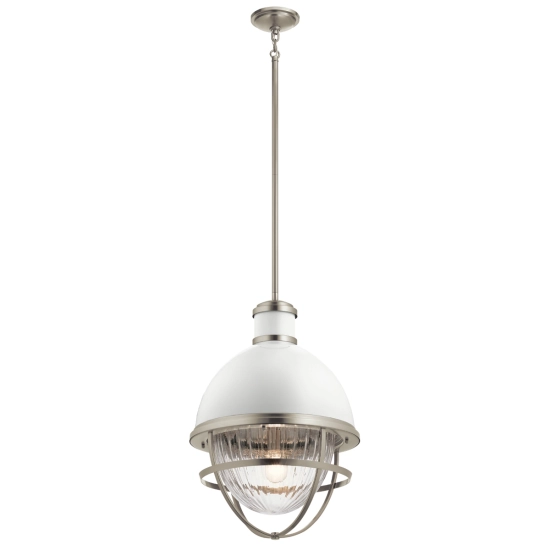 kinkiecik.pl Lampa wisząca Tollis – 1 źródło światła – Białe/ Szczotkowany nikiel QN-TOLLIS-P-BN Elstead Lighting