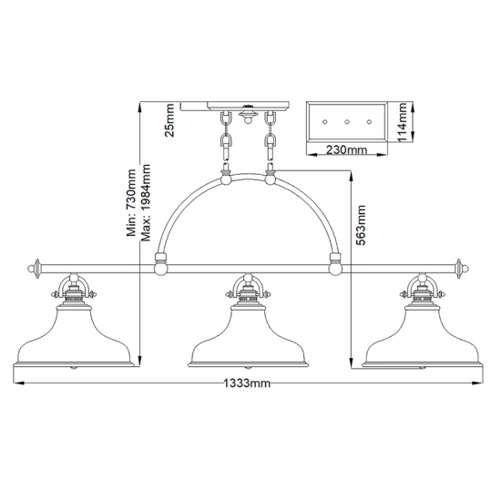 Podłużna lampa wisząca Emery – 3 źródła światła – Cesarskie srebro QZ-EMERY3P-IS Elstead Lighting