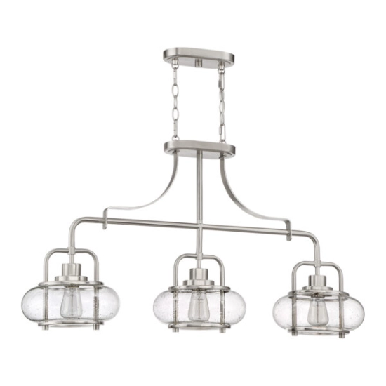 Podłużna lampa wisząca Trilogy – 3 źródła światła – Szczotkowany nikiel QZ-TRILOGY-ISLE-BN Elstead Lighting