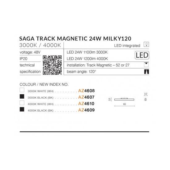 Alfa Saga Track Magnetic 24W MILKY120 4000K (black) AZ4609 AZZARDO