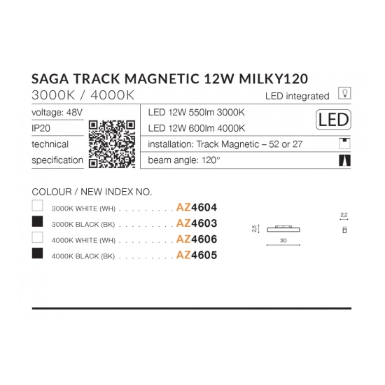 Alfa Saga Track Magnetic 12W MILKY120 3000K (black) AZ4603 AZZARDO