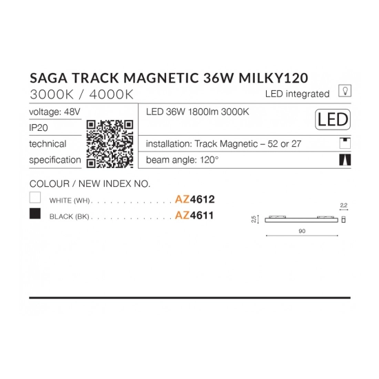 Alfa Saga Track Magnetic 36W MILKY120 3000K (white) AZ4612 AZZARDO