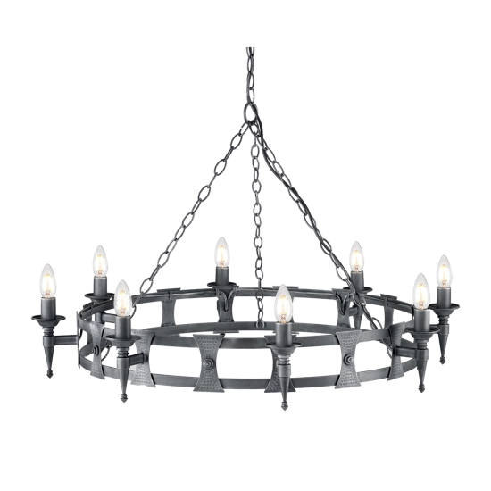 Żyrandol Saxon – 8 źródeł światła – Czarny / Srebrna patyna SAX8-BLK-SIL Elstead Lighting