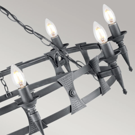 Żyrandol Saxon – 8 źródeł światła – Czarny / Srebrna patyna SAX8-BLK-SIL Elstead Lighting