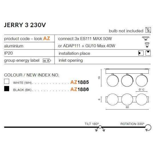 Plafon Jerry 3 230V (black) AZ1886 AZZARDO