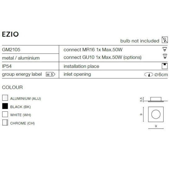 Oprawa stropowa Lampa EZIO 1 Chrome AZ1051 IP54 AZZARDO