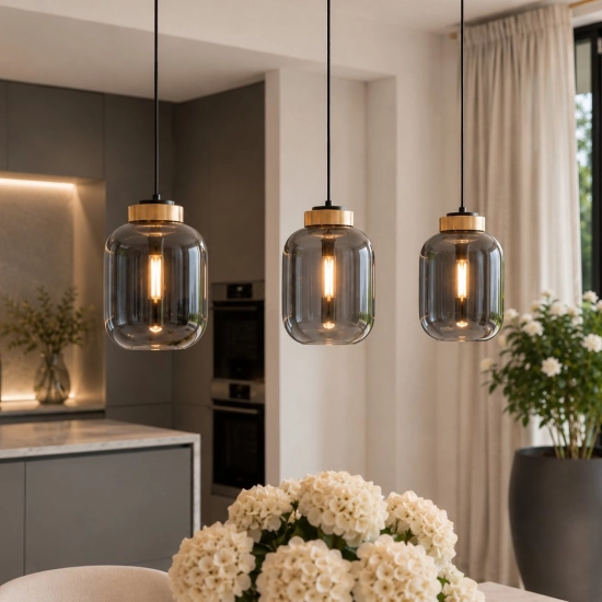 Lampa wisząca BOOM 25 cm - LED, klosz szary- metalizowany, wykonczenie złote - zdjęcie produktu