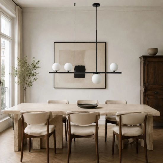 Lampa wisząca MODERNO 80 cm -czarna z białymi kloszami - zdjęcie produktu