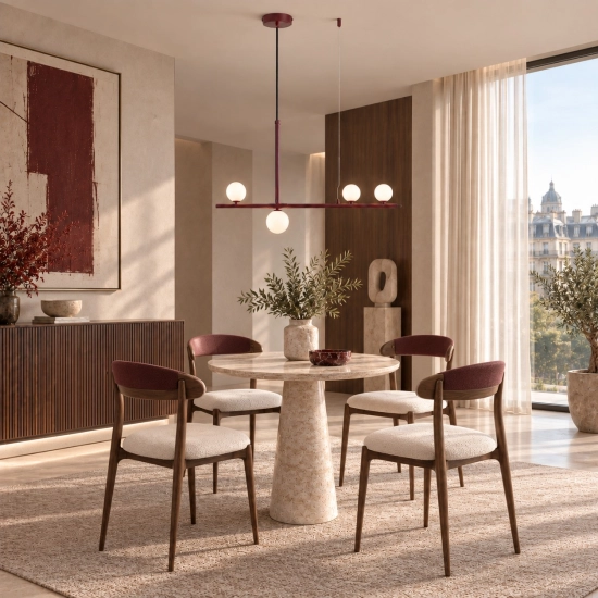 Lampa wisząca MODERNO 80 cm - burgundowa z białymi kloszami - zdjęcie produktu