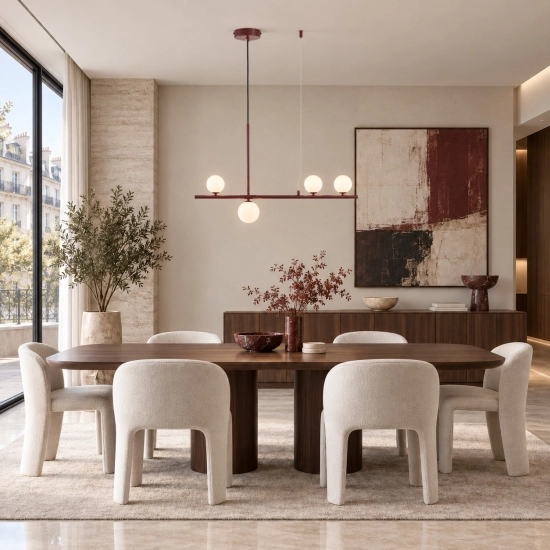 Lampa wisząca MODERNO 80 cm - burgundowa z białymi kloszami - zdjęcie produktu