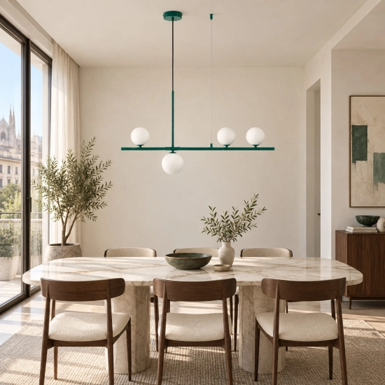 Lampa wisząca MODERNO 80 cm -szmaragdowa z białymi kloszami - zdjęcie produktu