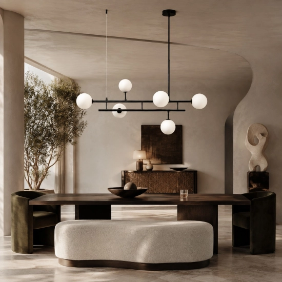 Lampa wisząca MODERNO DUO 100 cm - czarna z białymi kloszami - zdjęcie produktu