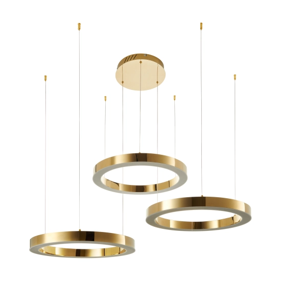 Lampa wisząca CIRCLE 3 60+60+60 cm - LED, ring złoty połysk na 1 podsufitce - zdjęcie produktu