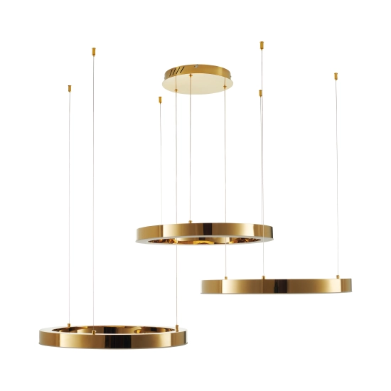 Lampa wisząca CIRCLE 3 60+60+60 cm - LED, ring złoty połysk na 1 podsufitce - zdjęcie produktu