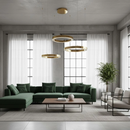 Lampa wisząca CIRCLE 3 80+80+80 cm - LED, ring złoty połysk na 1 podsufitce - zdjęcie produktu
