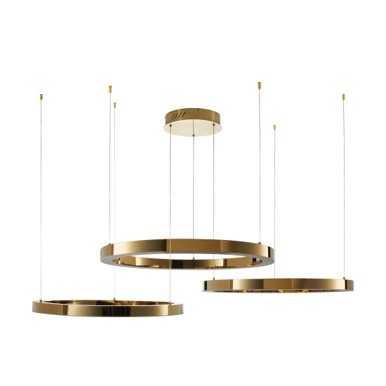 Lampa wisząca CIRCLE 3 80+80+80 cm - LED, ring złoty połysk na 1 podsufitce - zdjęcie produktu