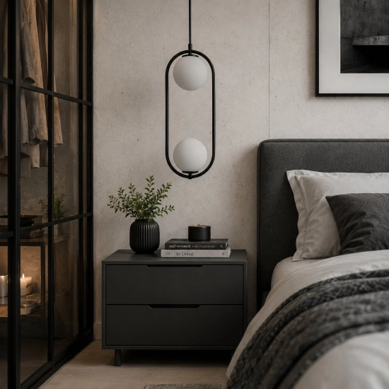 Lampa wisząca COSTA DUO 50 cm - czarny stelaż, dwa klosze - zdjęcie produktu