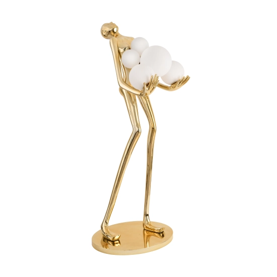 Lampa podłogowa WOMAN 180 cm – złota figura kobiety z białymi kloszami - zdjęcie produktu