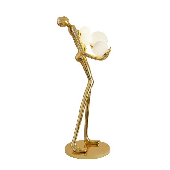 Lampa podłogowa WOMAN 180 cm – złota figura kobiety z białymi kloszami - zdjęcie produktu