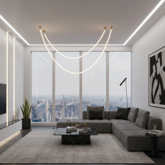 Lampa wisząca SNAKE LED 300 cm - elastyczny przewód LED, 3000K, złote uchwyty - zdjęcie produktu