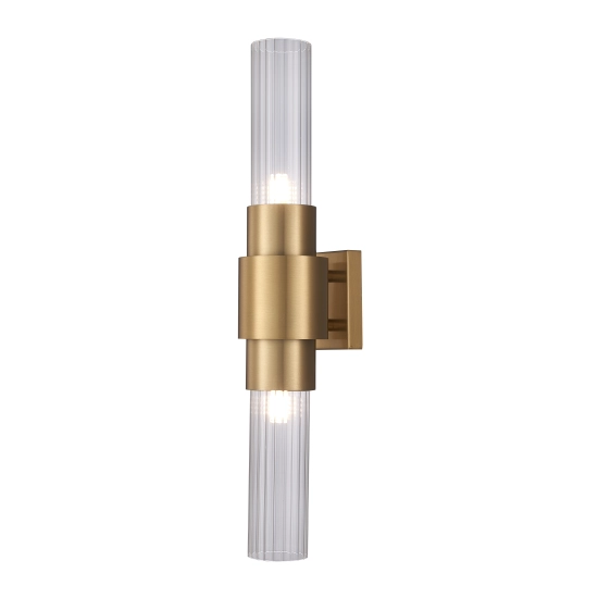 Lampa ścienna GLOW 46 cm - kinkiet złoty szczotkowany, szkło ryflowane - zdjęcie produktu