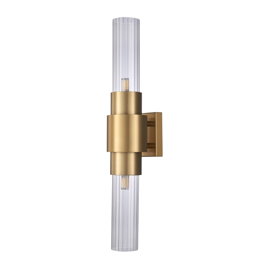 Lampa ścienna GLOW 46 cm - kinkiet złoty szczotkowany, szkło ryflowane - zdjęcie produktu