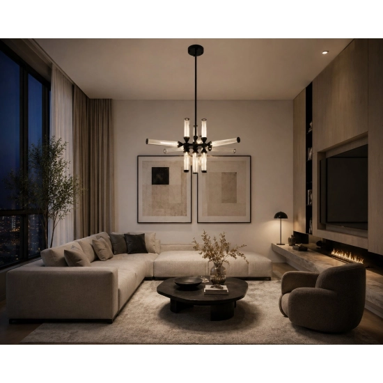 Lampa wisząca QUADRO-12 LED bursztynowe szklane klosze - zdjęcie produktu