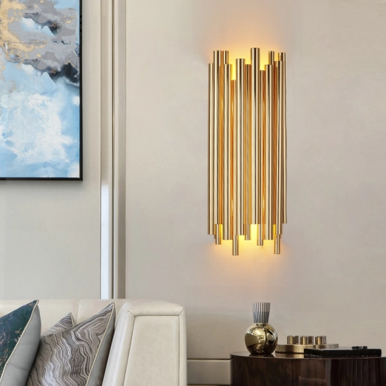Lampa ścienna TUBO GOLD 50 cm- nowoczesny metalowy kinkiet do salonu - zdjęcie produktu