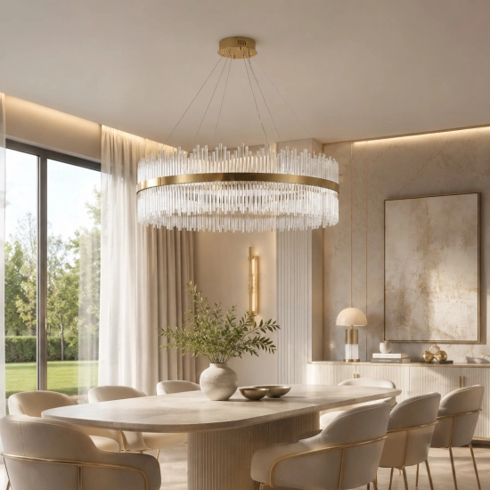 Lampa wisząca HESTIA 120 cm – żyrandol LED, złoty do salonu - zdjęcie produktu