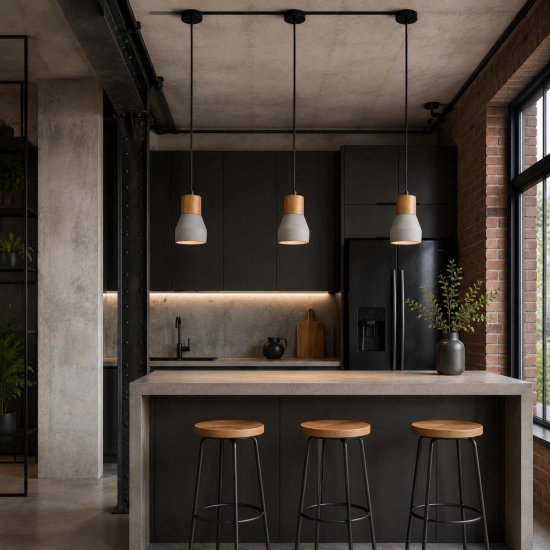 Lampa wisząca CONCRETE 12 cm- szary beton, drewno - zdjęcie dodatkowe 1