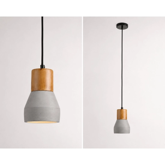 Lampa wisząca CONCRETE 12 cm- szary beton, drewno - zdjęcie dodatkowe 3