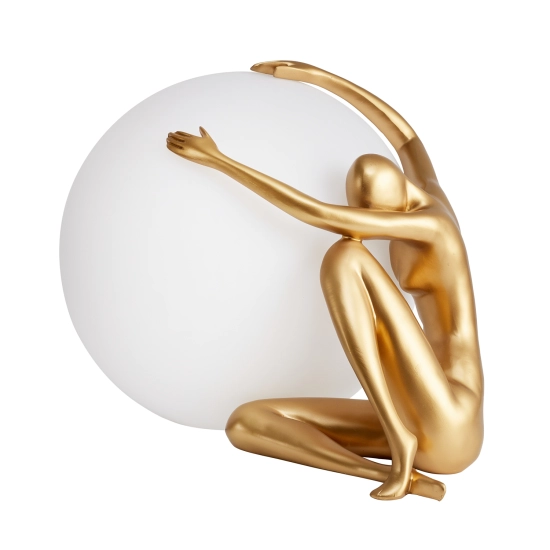 Lampa stołowa WOMAN-1 ,47 cm -złota figura, biały klosz - zdjęcie produktu