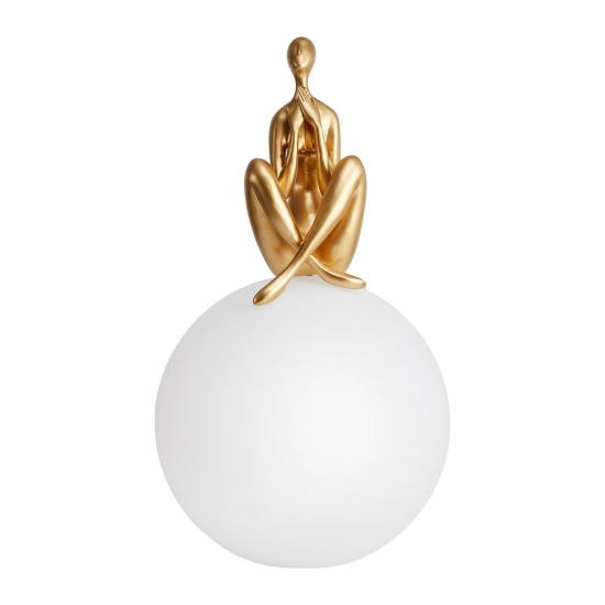 Lampa stołowa WOMAN-3 ,47 cm -złota figura, biały klosz - zdjęcie produktu